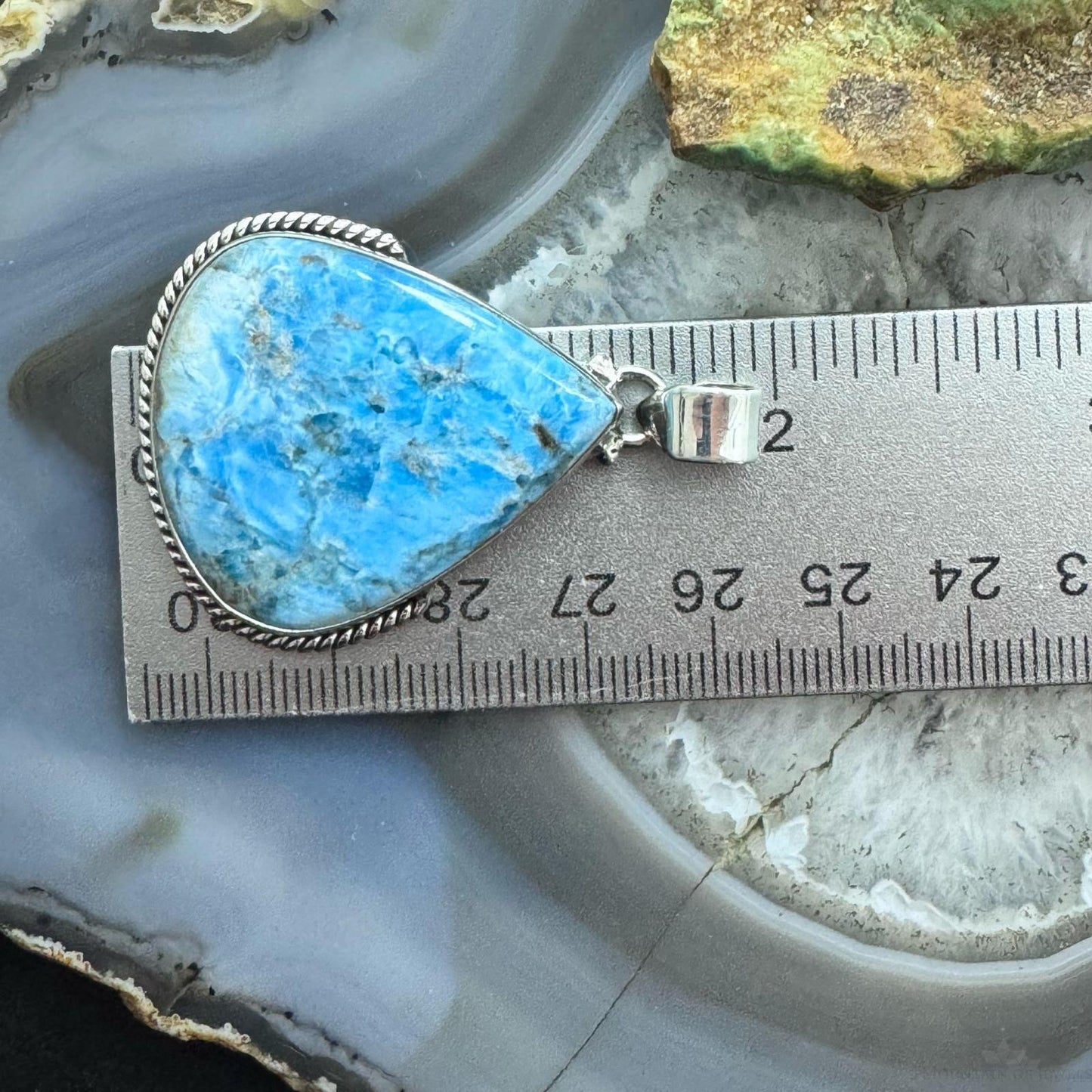 Sterling Silver Southwestern Style Apatite Decorated Pendant For Women