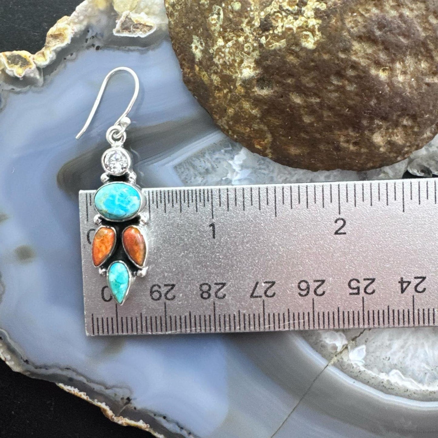 Sterling Silver Southwestern Style Multistone Cluster Dangle Earrings For Women #13