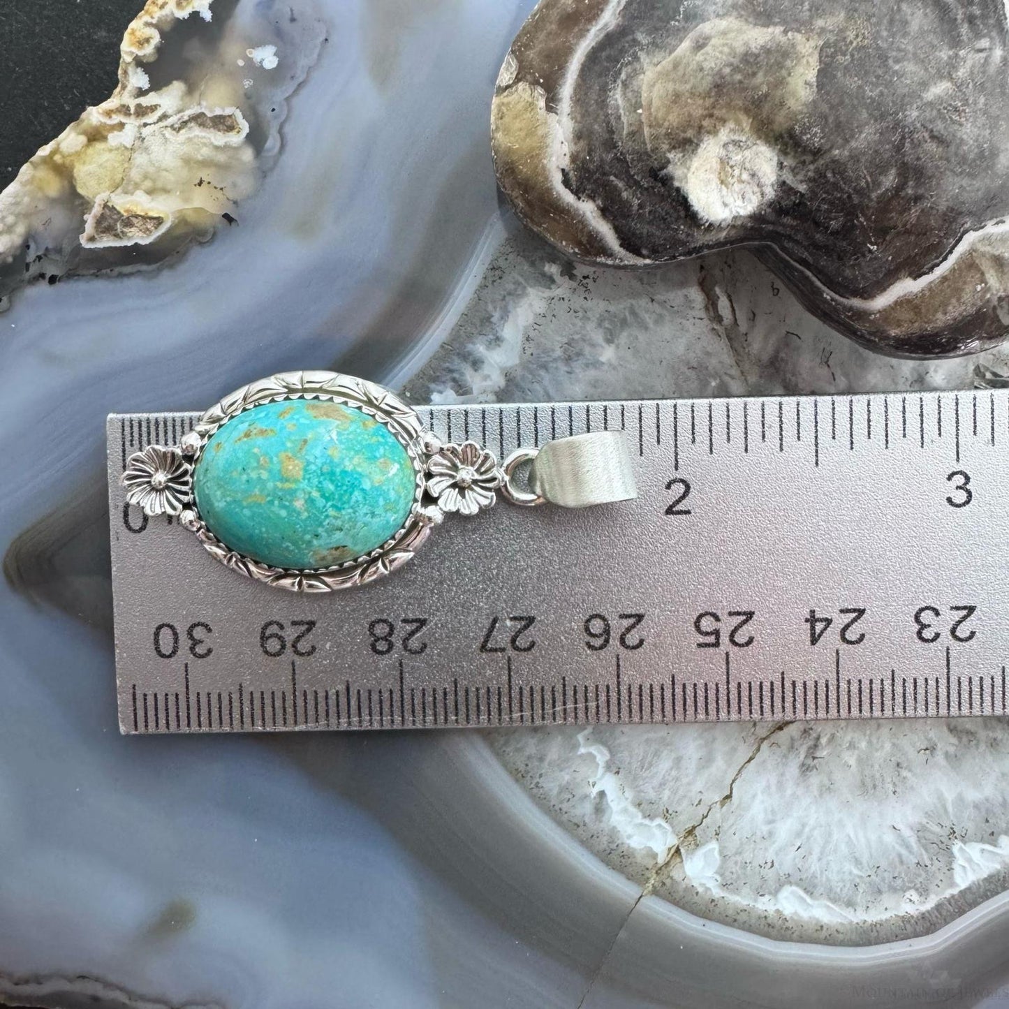 Sterling Silver Southwestern Style Oval Turquoise Decorated Pendant For Women