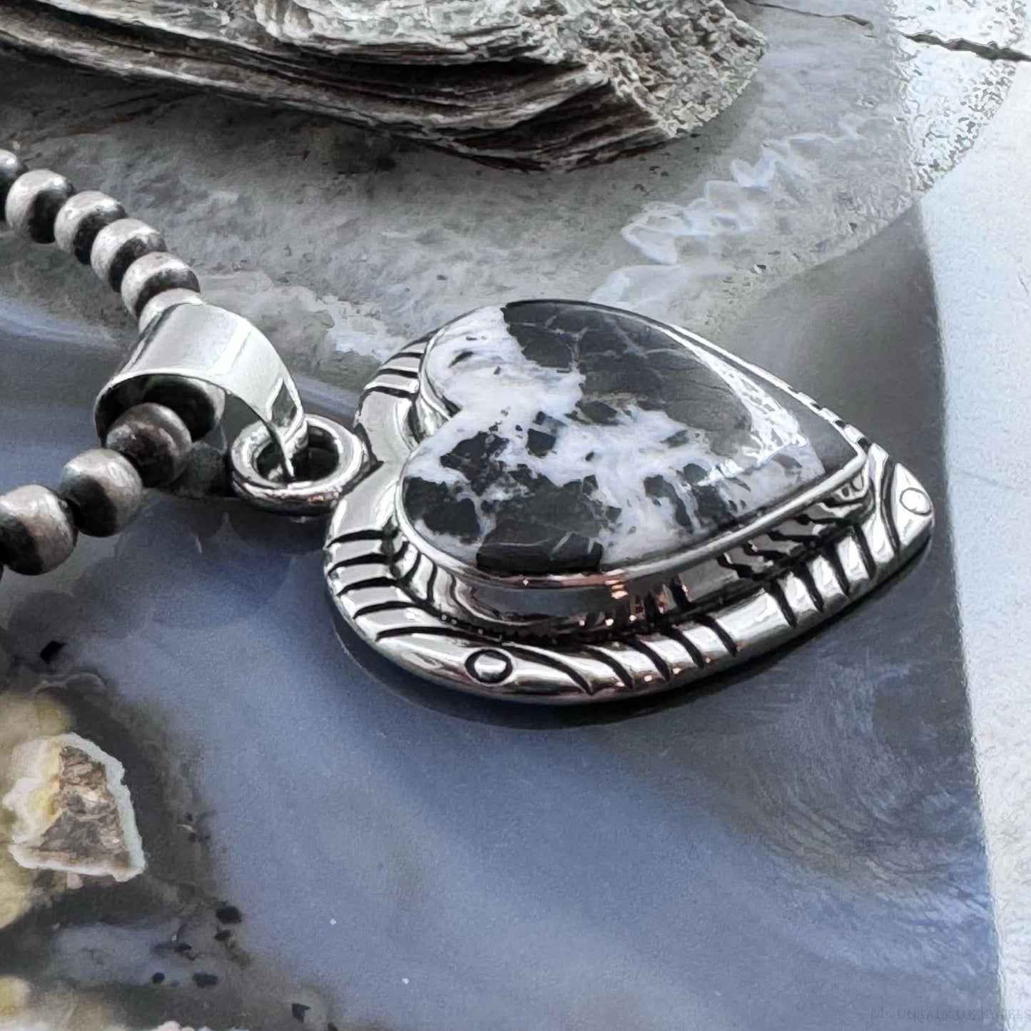 Native American Sterling Silver White Buffalo Heart Pendant For Women