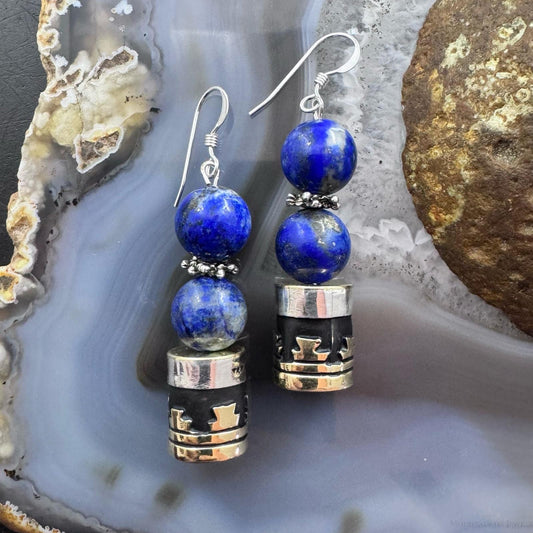 Tommy & Rosita Singer Sterling Silver Lapis Bead Dangle Earrings For Women