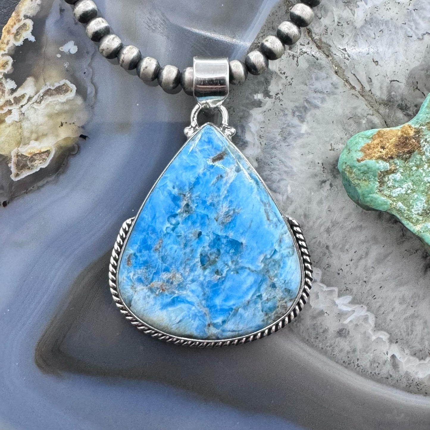 Sterling Silver Southwestern Style Apatite Decorated Pendant For Women