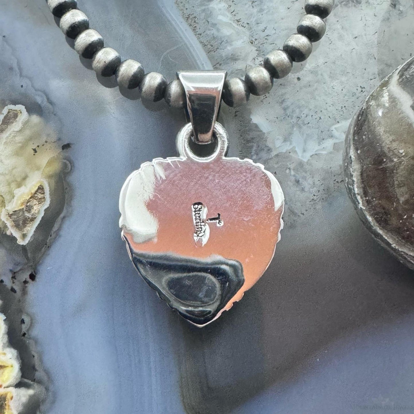 Native American Sterling Silver White Buffalo Decorated Heart Pendant For Women