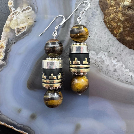 Tommy & Rosita Singer Sterling Silver Tigers Eye Bead Dangle Earrings For Women