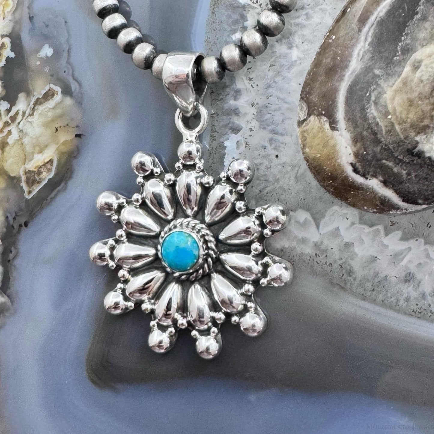 Sterling Silver Southwestern Style Rounded Turquoise Cluster Pendant For Women