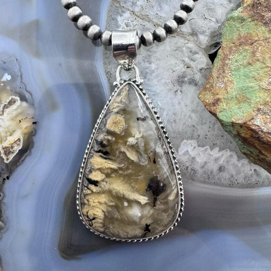 Sterling Silver Southwestern Style Large Teardrop Tiger Dendrite Agate Unisex Pendant