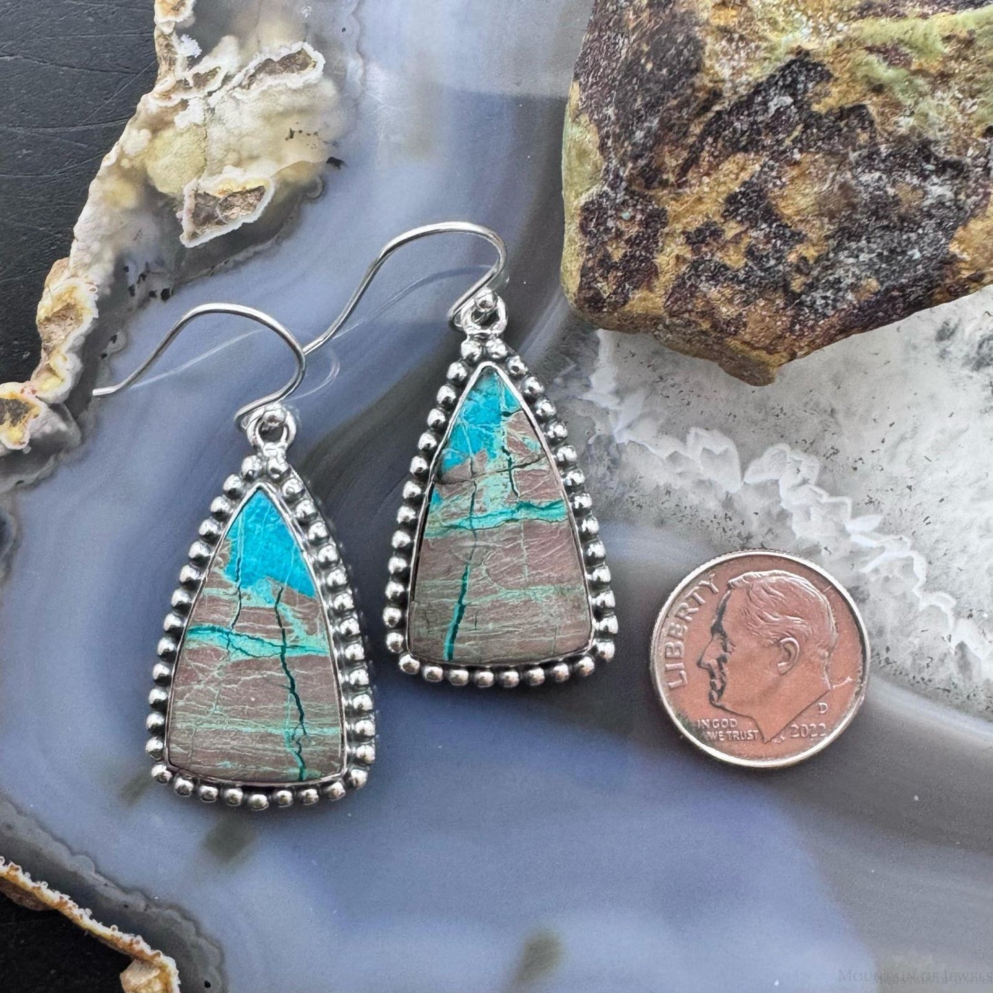Sterling Silver Southwestern Style Triangle Shattuckite Dangle Earrings For Women #2