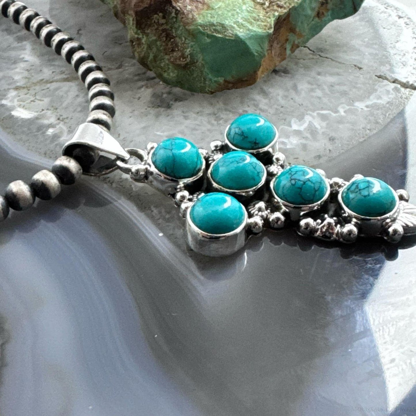 Sterling Silver Southwestern Style Rounded Blue Howlite Cross Pendant For Women
