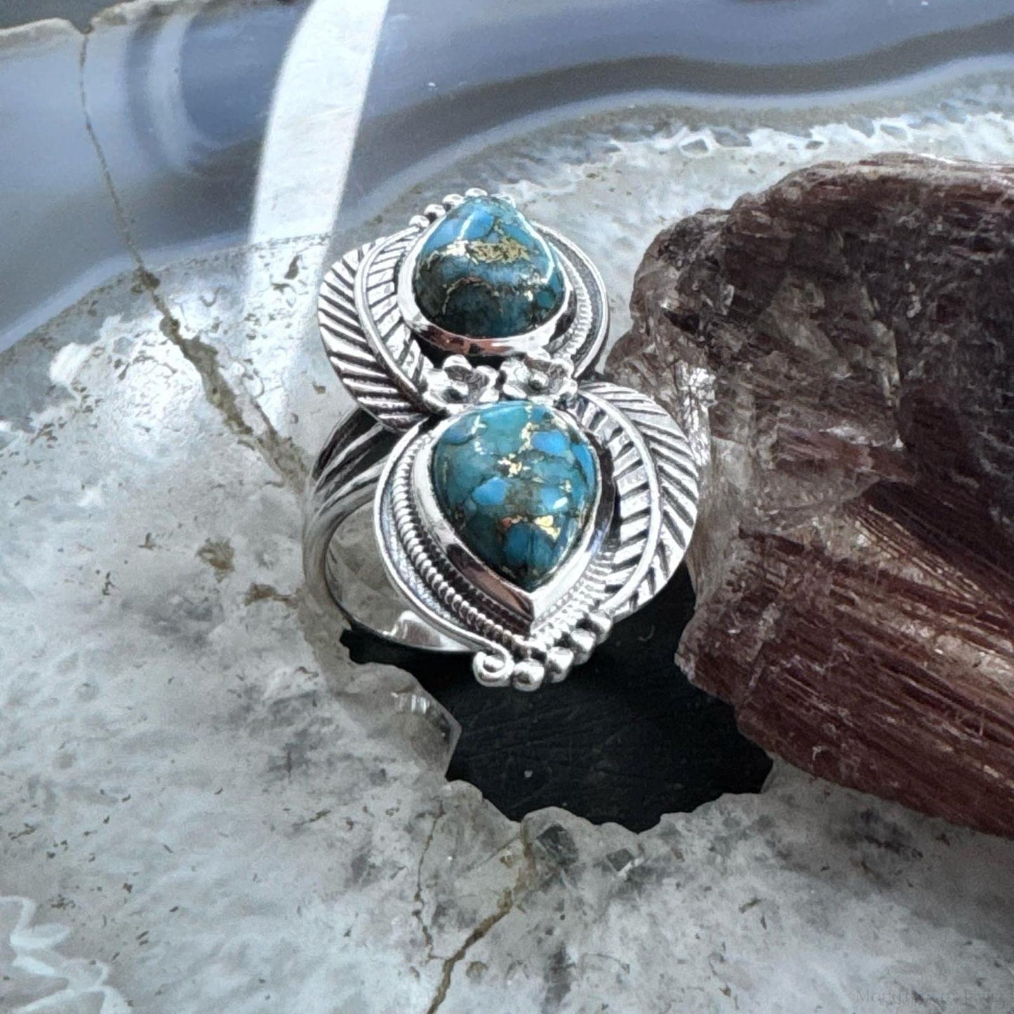 Sterling Silver Southwestern Style 2 Cooper Turquoise Ring Size 9 For Women