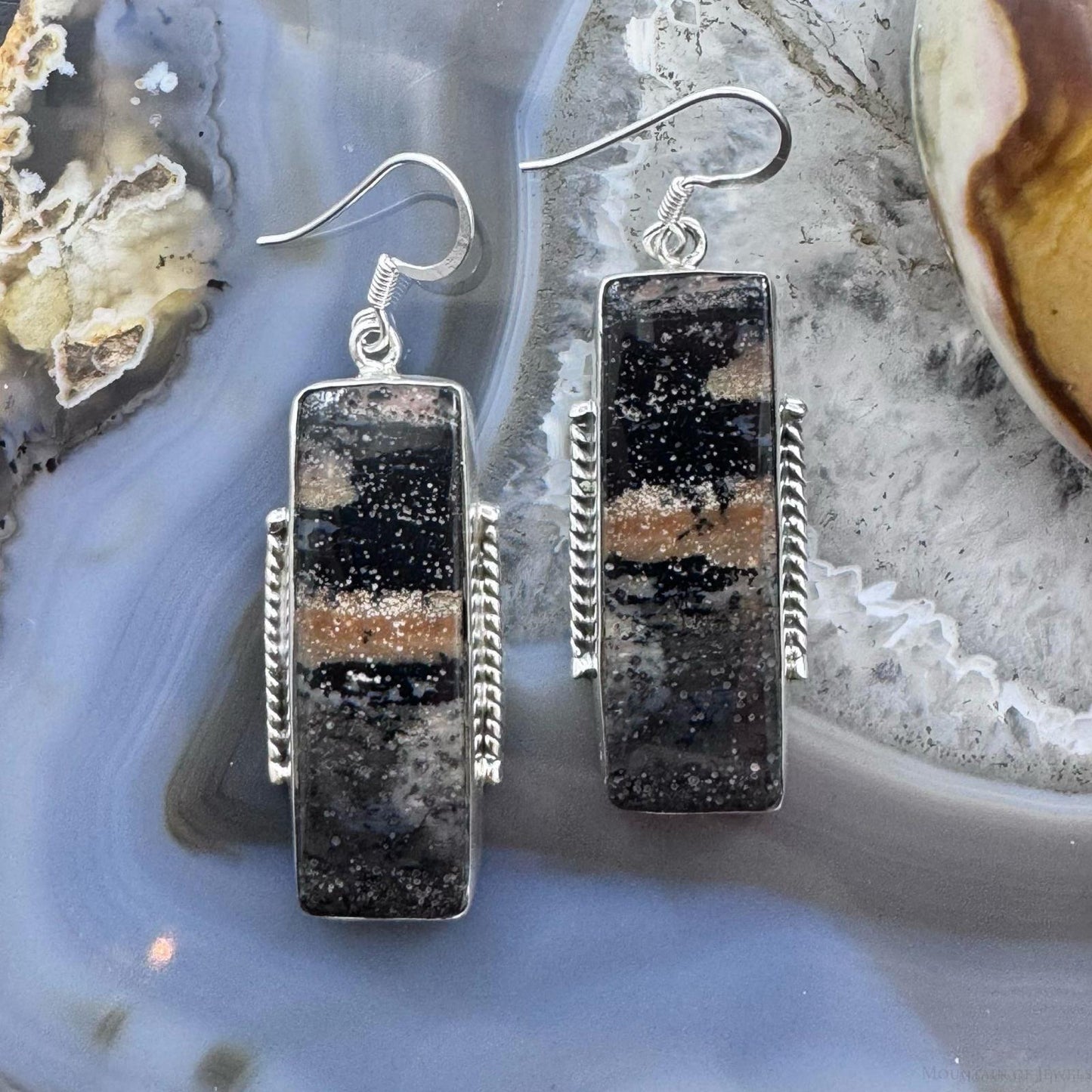 Sterling Silver Southwestern Style Rectangle Honey Dendrite Dangle Earrings For Women