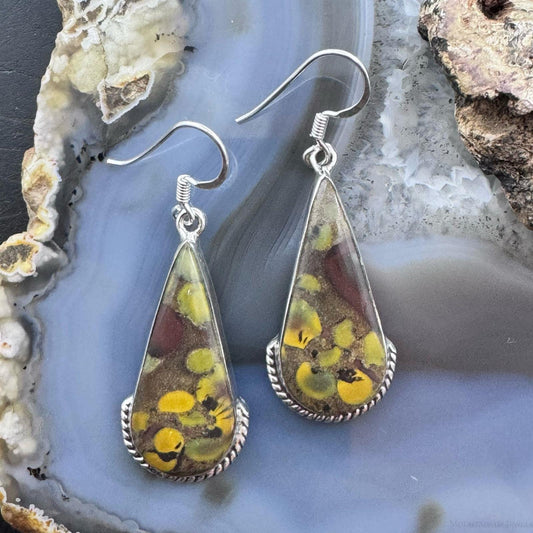 Sterling Silver Southwestern Style Teardrop Fruit Jasper Dangle Earrings For Women