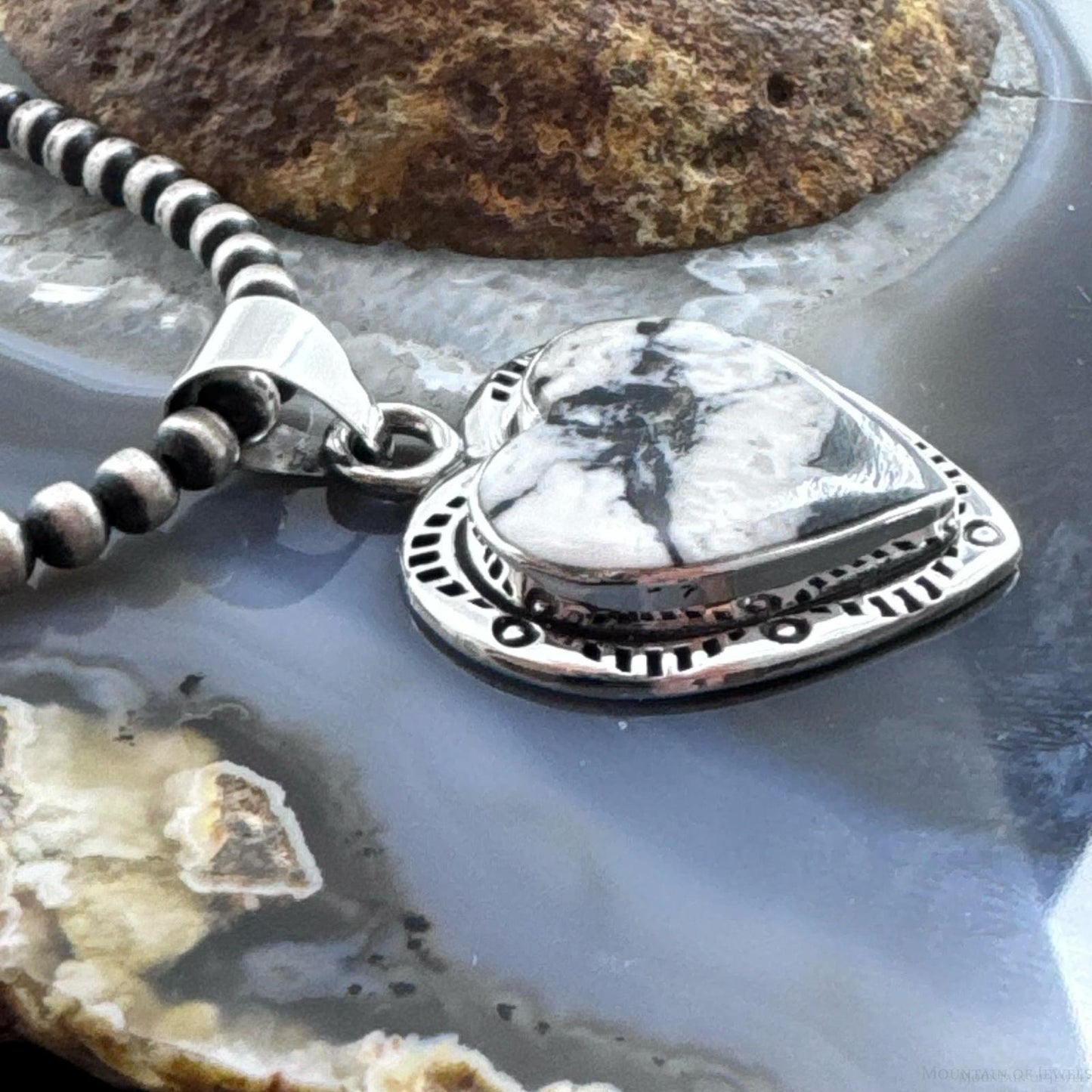 Native American Sterling Silver White Buffalo Heart Pendant For Women