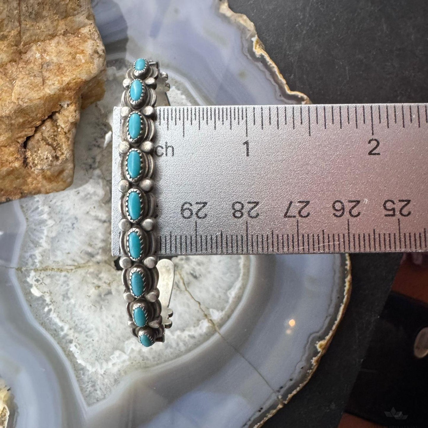 Vintage Native American Sterling Silver Turquoise Row Bracelet For Women