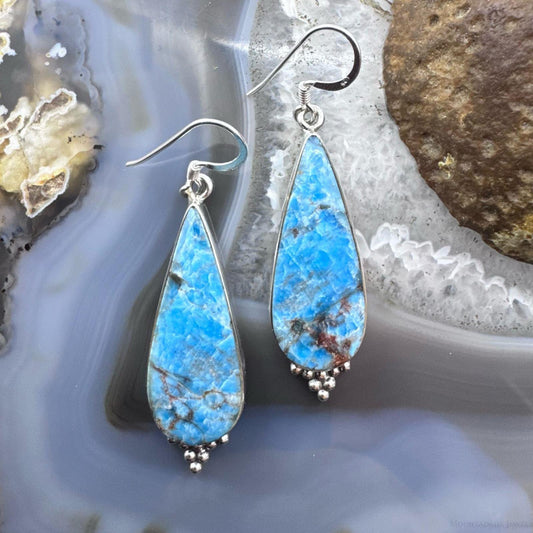 Sterling Silver  Southwestern Style Elongated Teardrop Apatite Dangle Earrings For Women