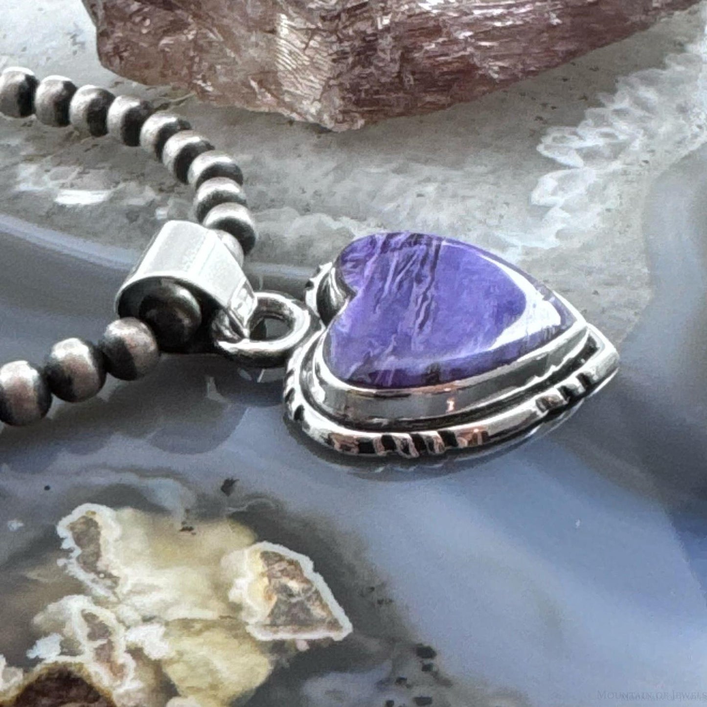 Native American Sterling Silver Charoite Heart Pendant For Women