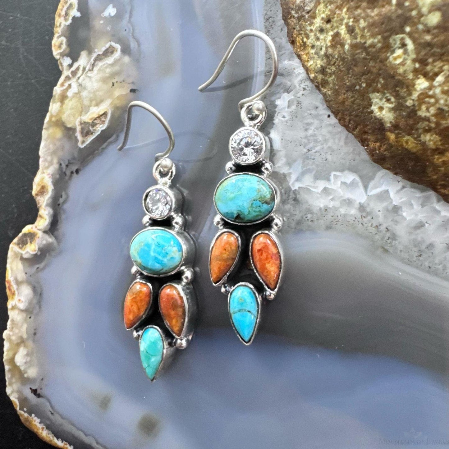 Sterling Silver Southwestern Style Multistone Cluster Dangle Earrings For Women #13