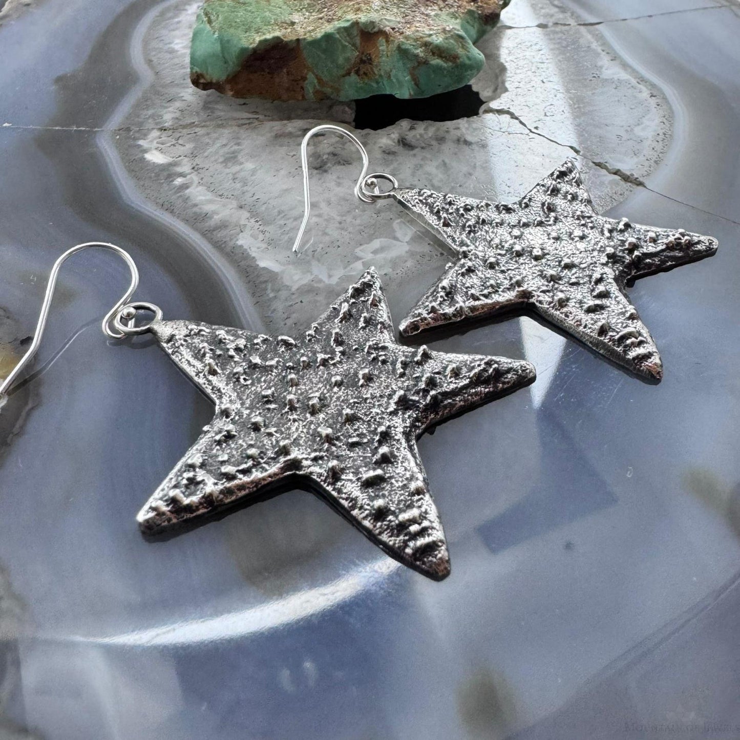 Cheyenne Custer Sterling Silver Tufa Cast Stars Dangle Earrings For Women