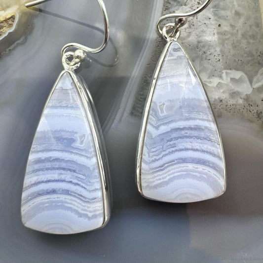 Sterling Silver Southwestern Style Triangle Blue Lace Agate Dangle Earrings For Women