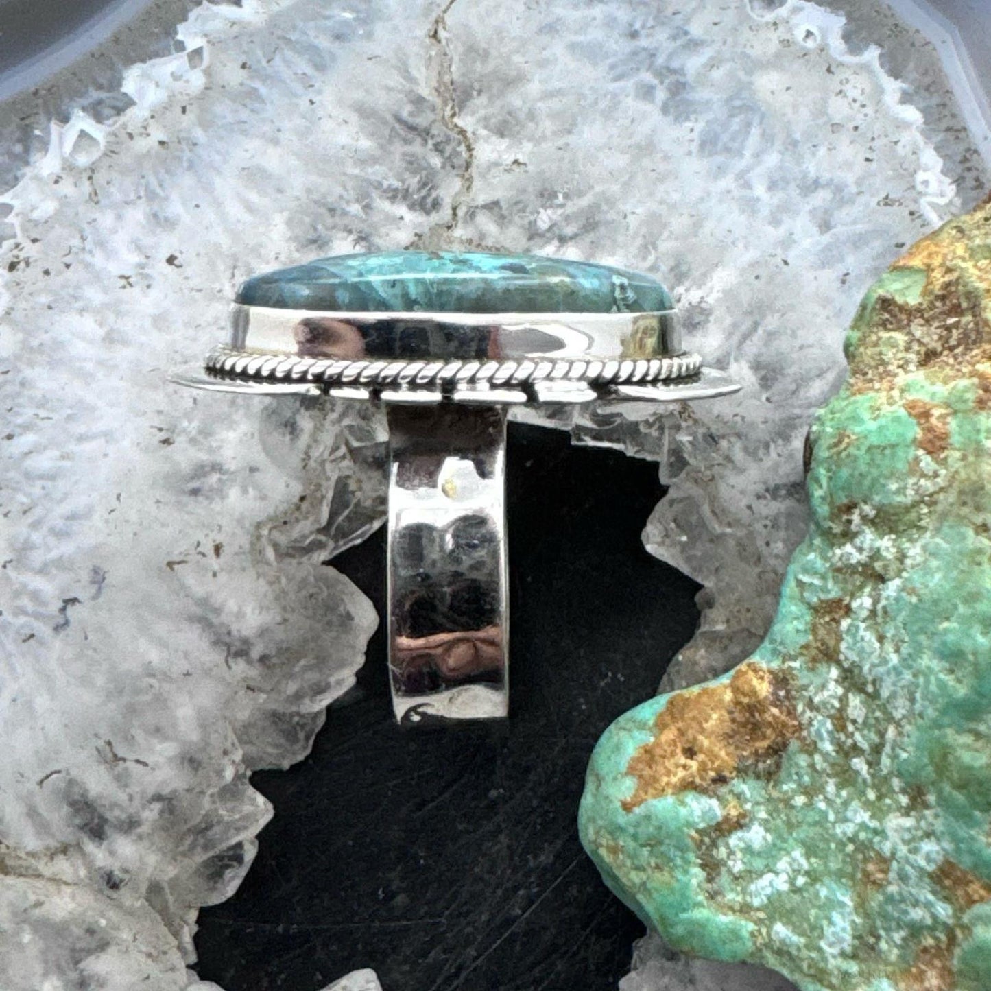 Sterling Silver Southwestern Style Oval Shattuckite Ring Size 7.75 For Women