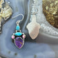 Sterling Silver Southwestern Style Turquoise, Pink & Purple Dahlia Dangle Earrings For Women