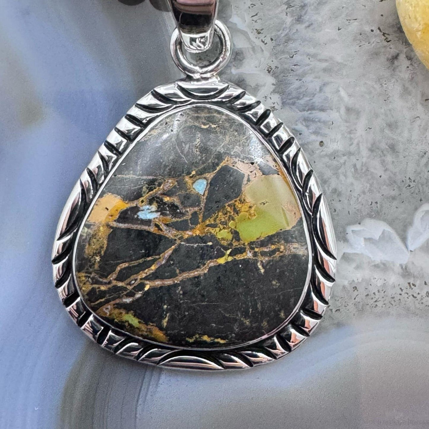 Native American Sterling Silver Blackjack Decorated Pendant For Women #1
