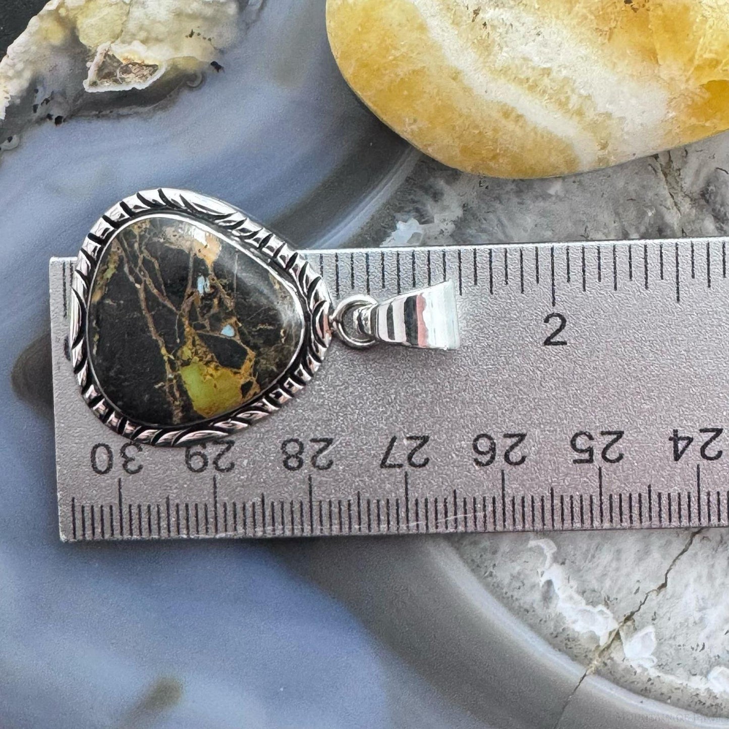 Native American Sterling Silver Blackjack Decorated Pendant For Women #1
