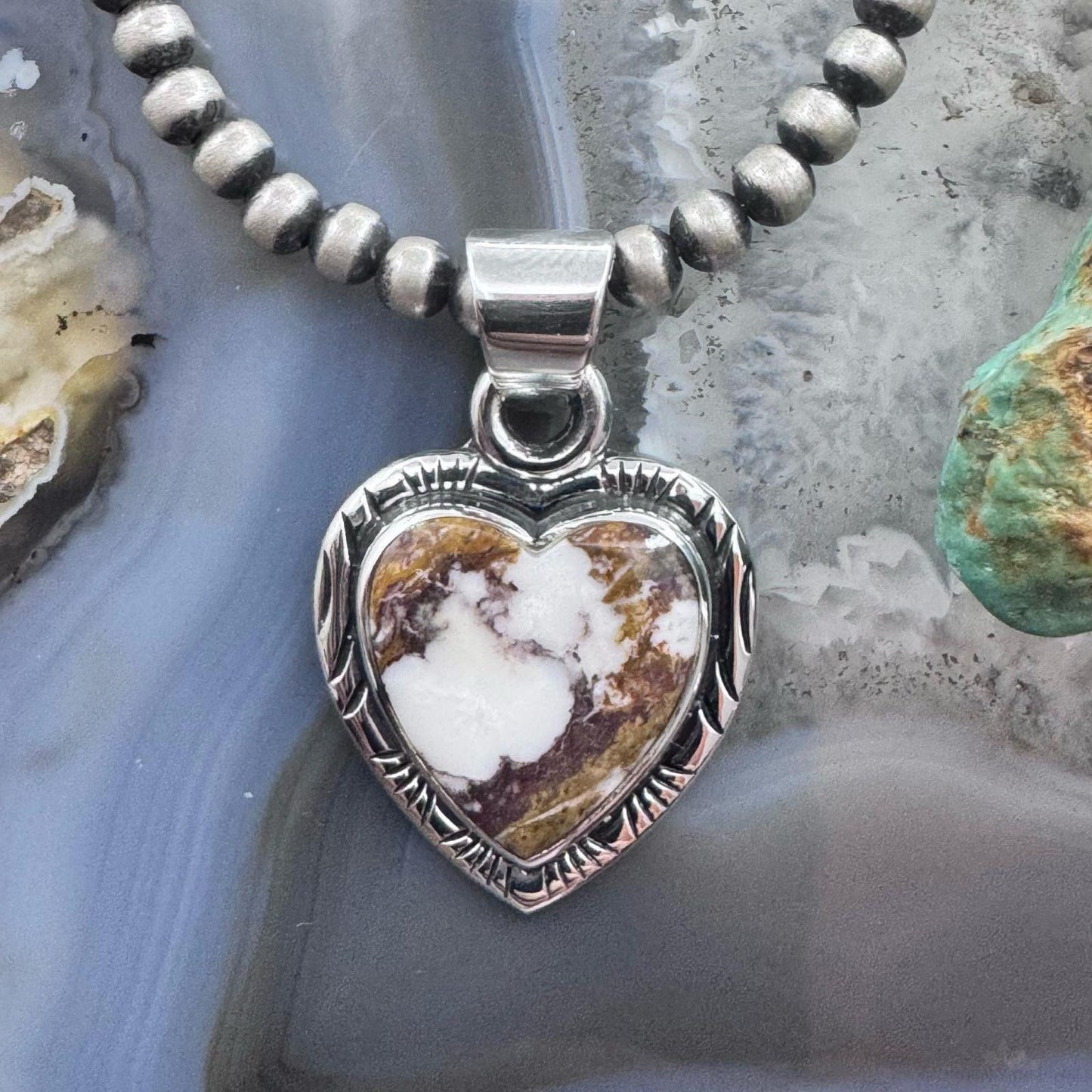 Native American Sterling Silver Wild Horse Decorated Heart Pendant For Women