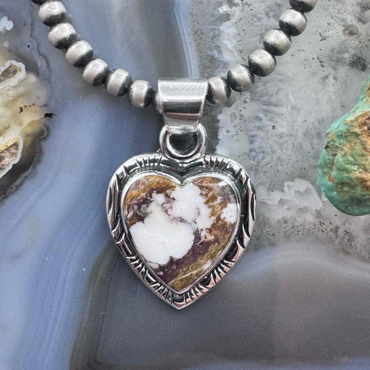 Native American Sterling Silver Wild Horse Decorated Heart Pendant For Women