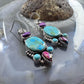 Sterling Silver Southwestern Style Turquoise,Purple Dahlia & CZ Dangle Earrings for Women