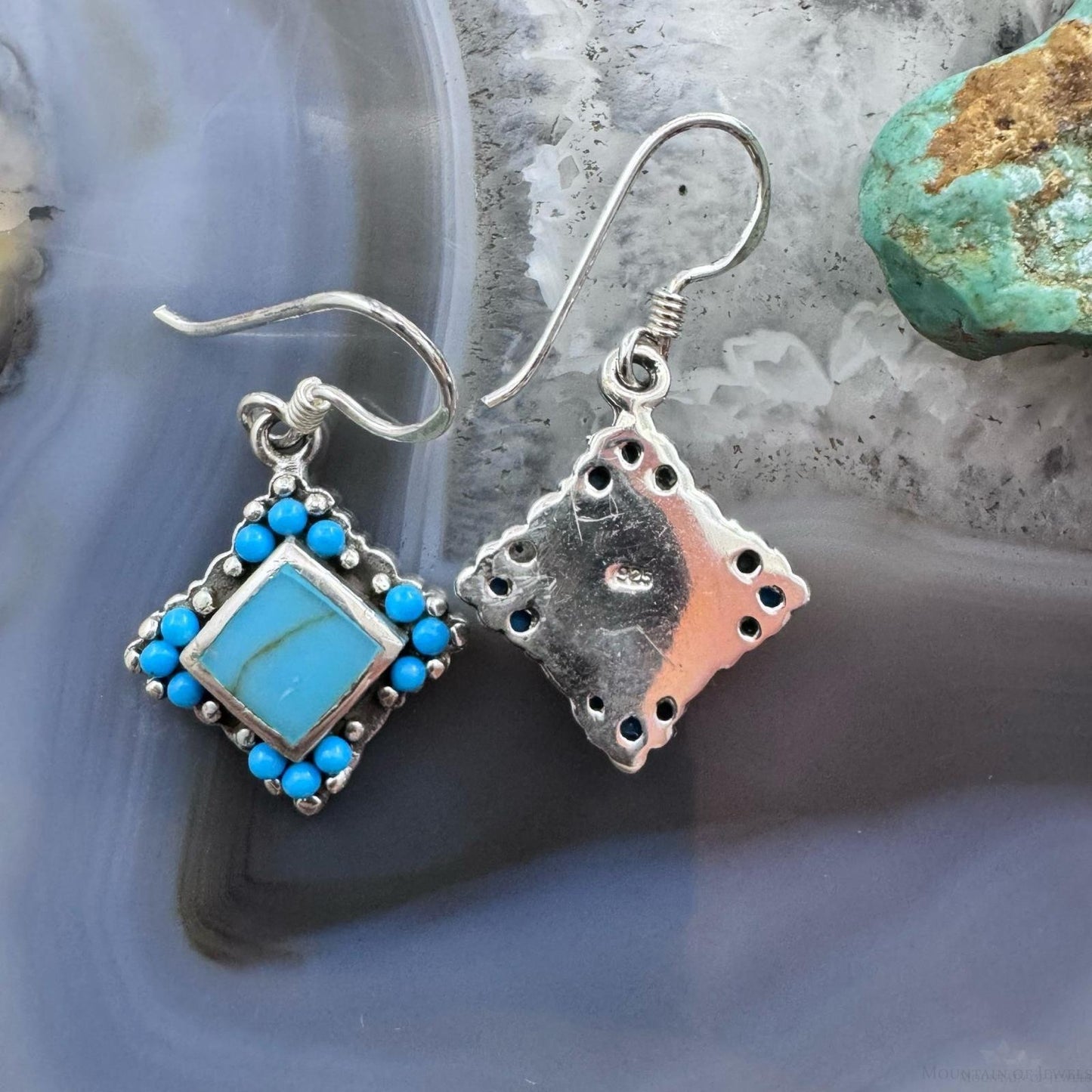 Sterling Silver Southwestern Style Turquoise Tiny Dangle Earrings For Women