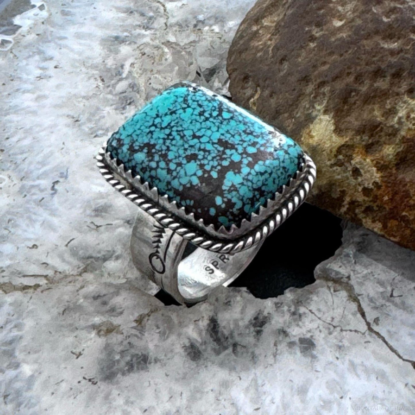 Vintage Sonny Spruce Sterling Silver Blue Lander Turquoise Ring Size 7.75 For Women