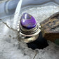 Sterling Silver Southwestern Style Teardrop Purple Copper Turquoise Ring Size 7.75 For Women