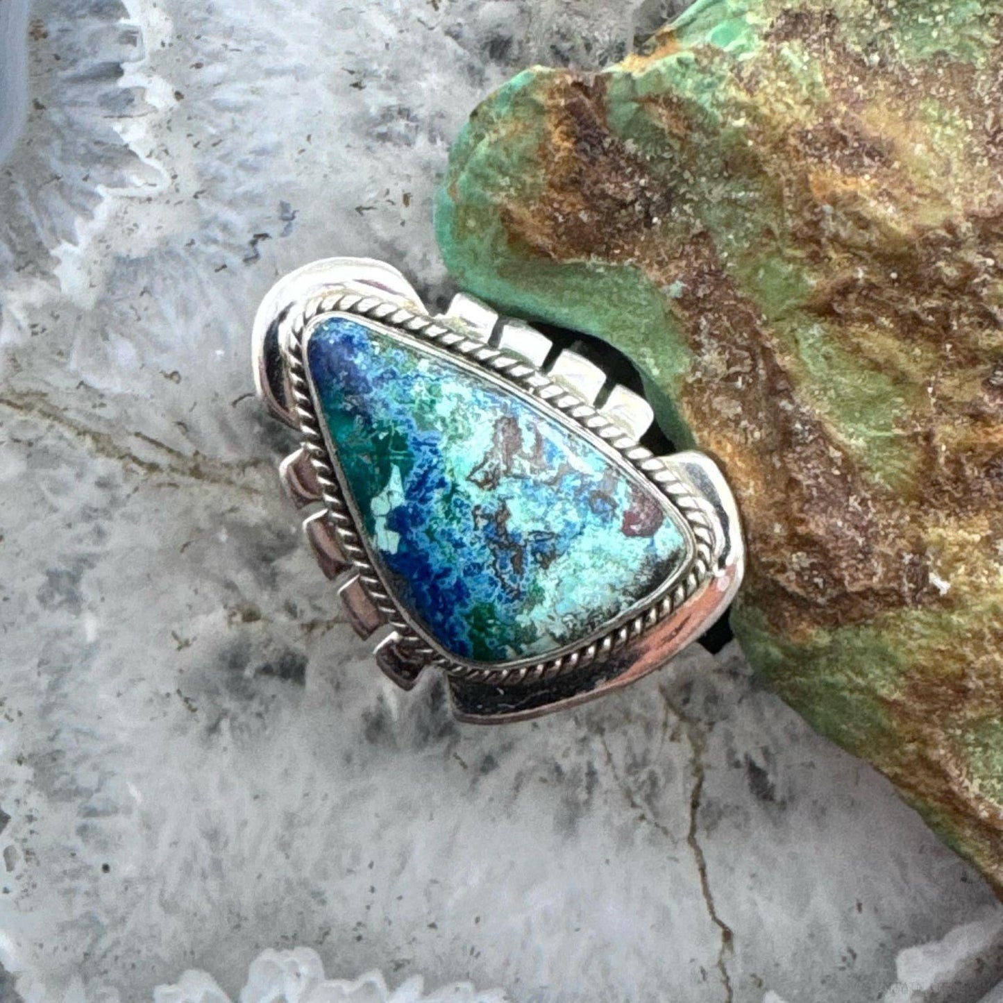 Sterling Silver Southwestern Style Teardrop Shattuckite Ring Size 8.75 For Women