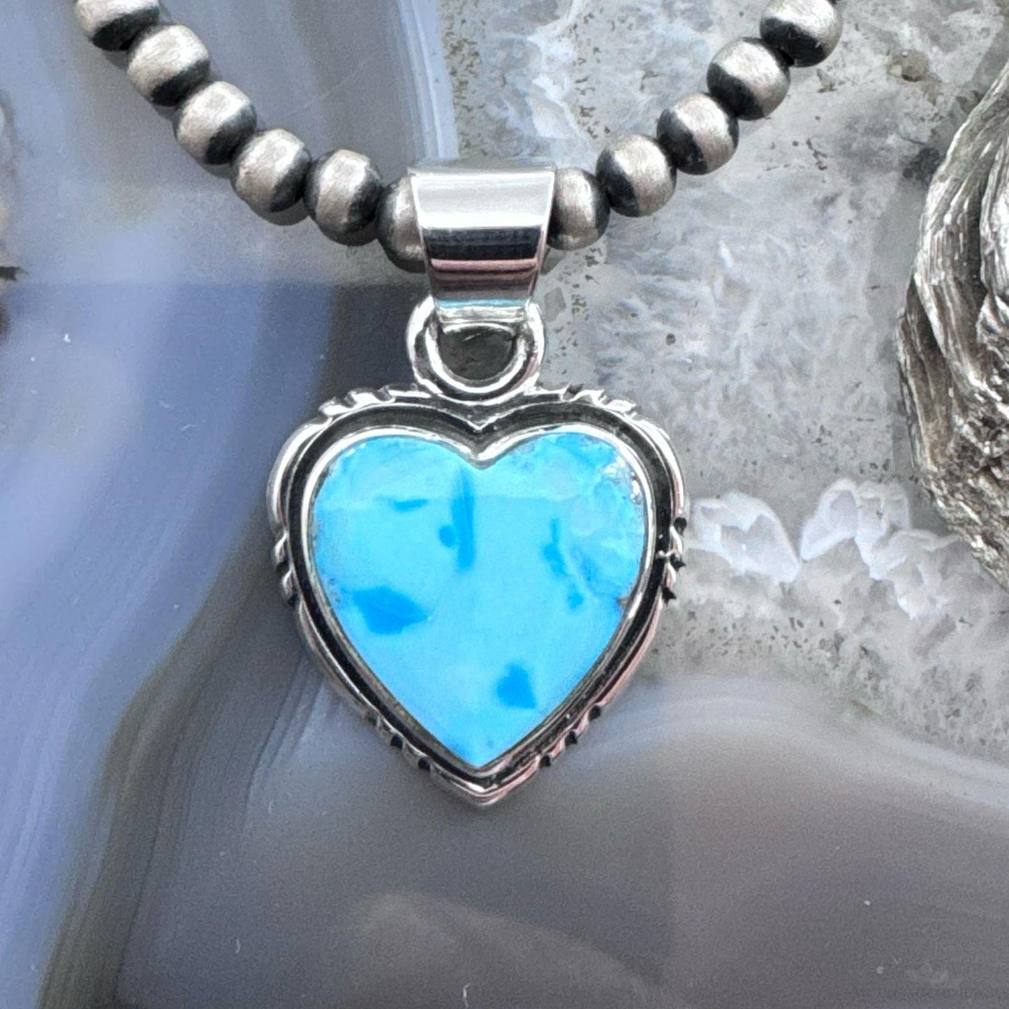 Native American Sterling Silver Blue Ridge Turquoise Heart Pendant For Women