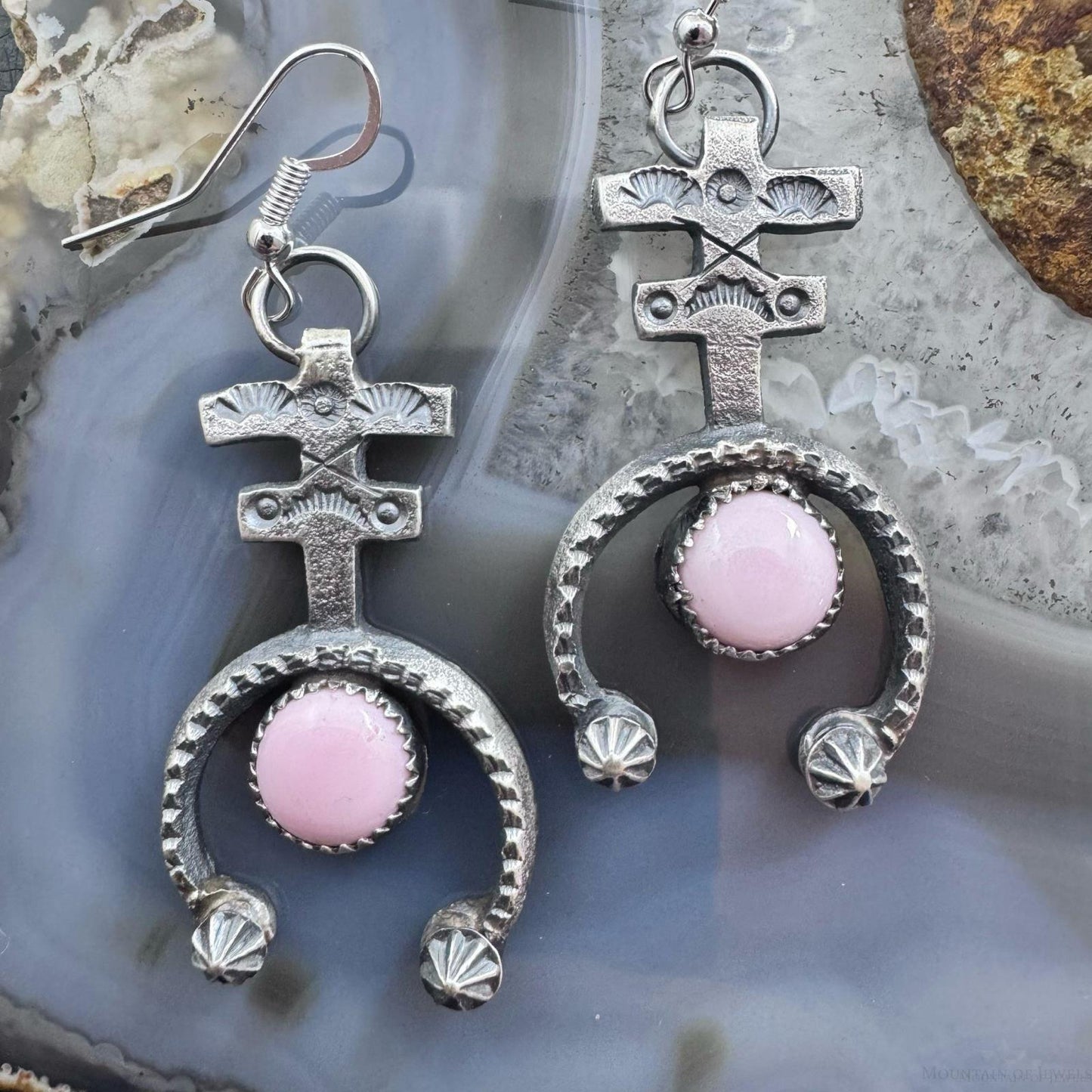 Eva & Linberg Billah Sterling Silver Sandcast Pink Conch Cross Dangle Earrings For Women