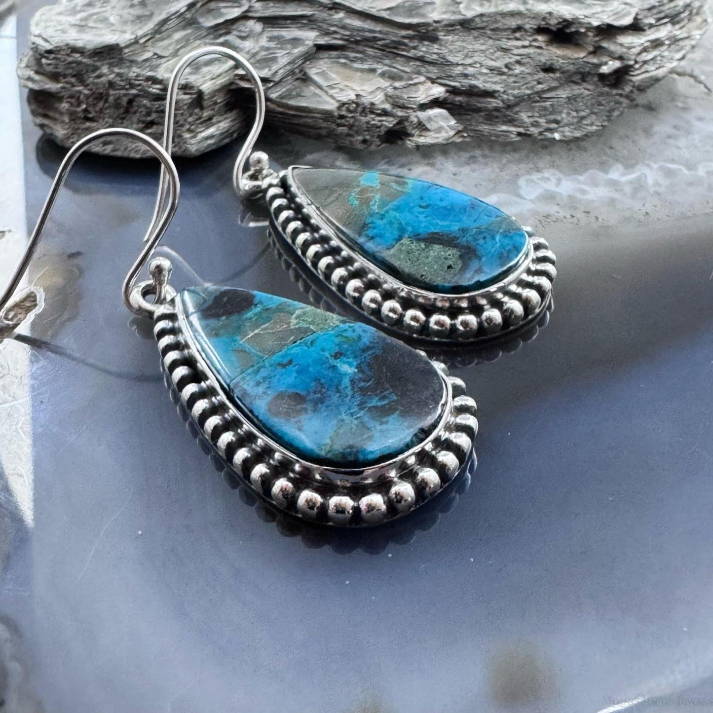 Sterling Silver Southwestern Style Teardrop Shattuckite Dangle Earrings For Women