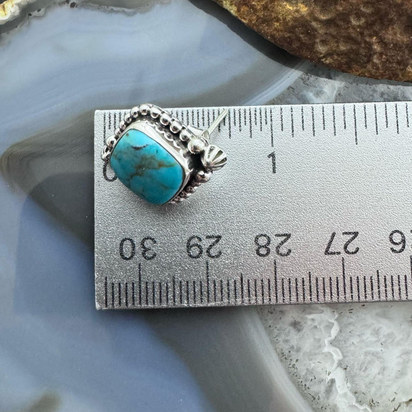 Sterling Silver Southwestern Style Square Turquoise Stud Earrings For Women