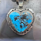 Larry Moses Yazzie Vintage Sterling Silver Copper Blue Turquoise Heart Pendant For Women