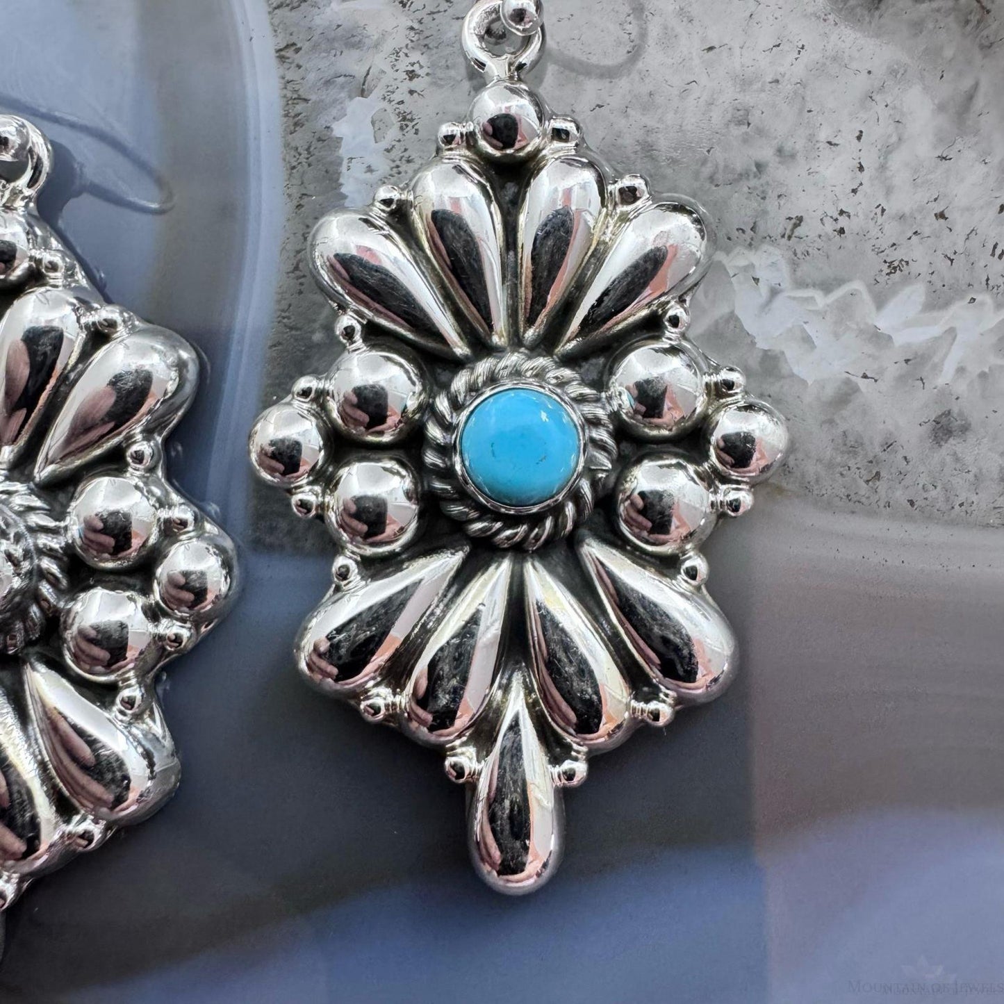 Sterling Silver Southwestern Style Turquoise Cluster Dangle Earrings For Women