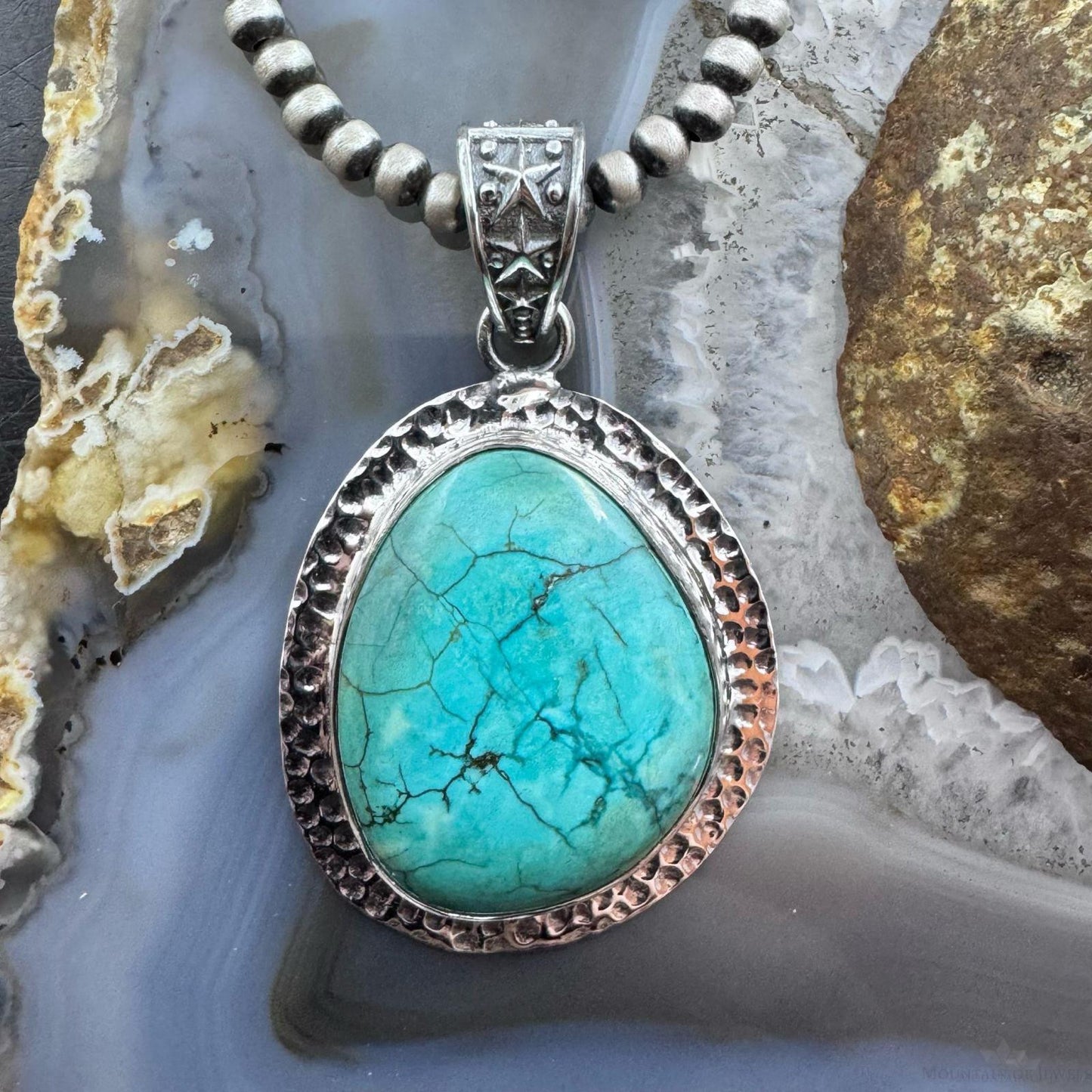 Sterling Silver Southwestern Style Natural Tibetan Turquoise Pendant For Women