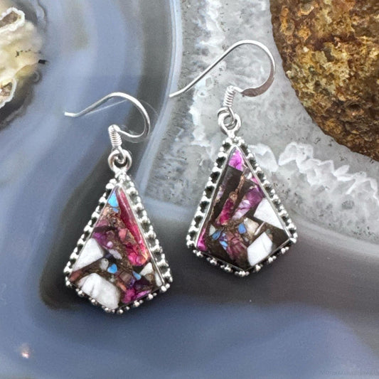 Sterling Silver Southwestern Style Kite Shape Dahlia Dangle Earrings For Women