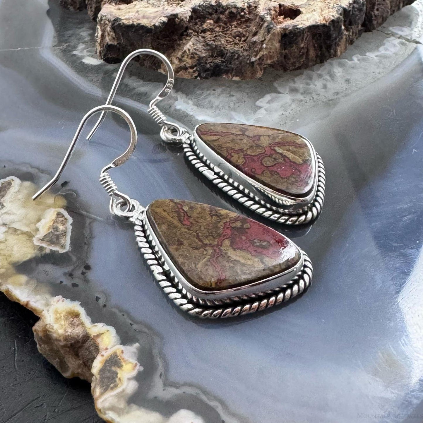 Sterling Silver Southwestern Style Moroccan Seam Agate Dangle Earrings For Women