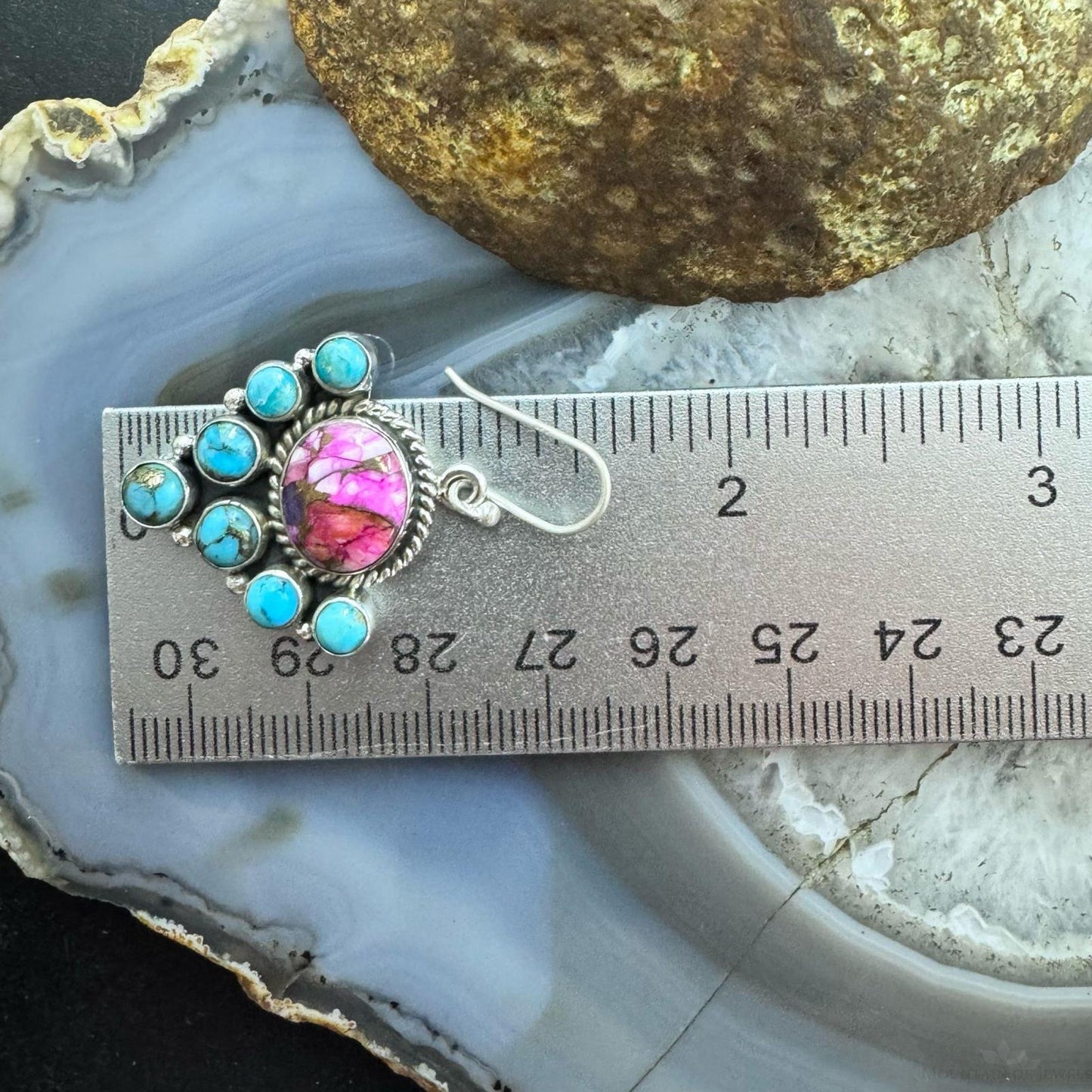 Sterling Silver Southwestern Style Turquoise & Dahlia Dangle Earrings For Women