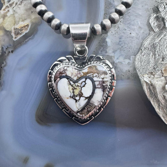 Native American Sterling Silver Wild Horse Decorated Double Heart Pendant For Women