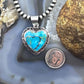 Native American Sterling Silver Blue Ridge Turquoise Double Heart Pendant For Women