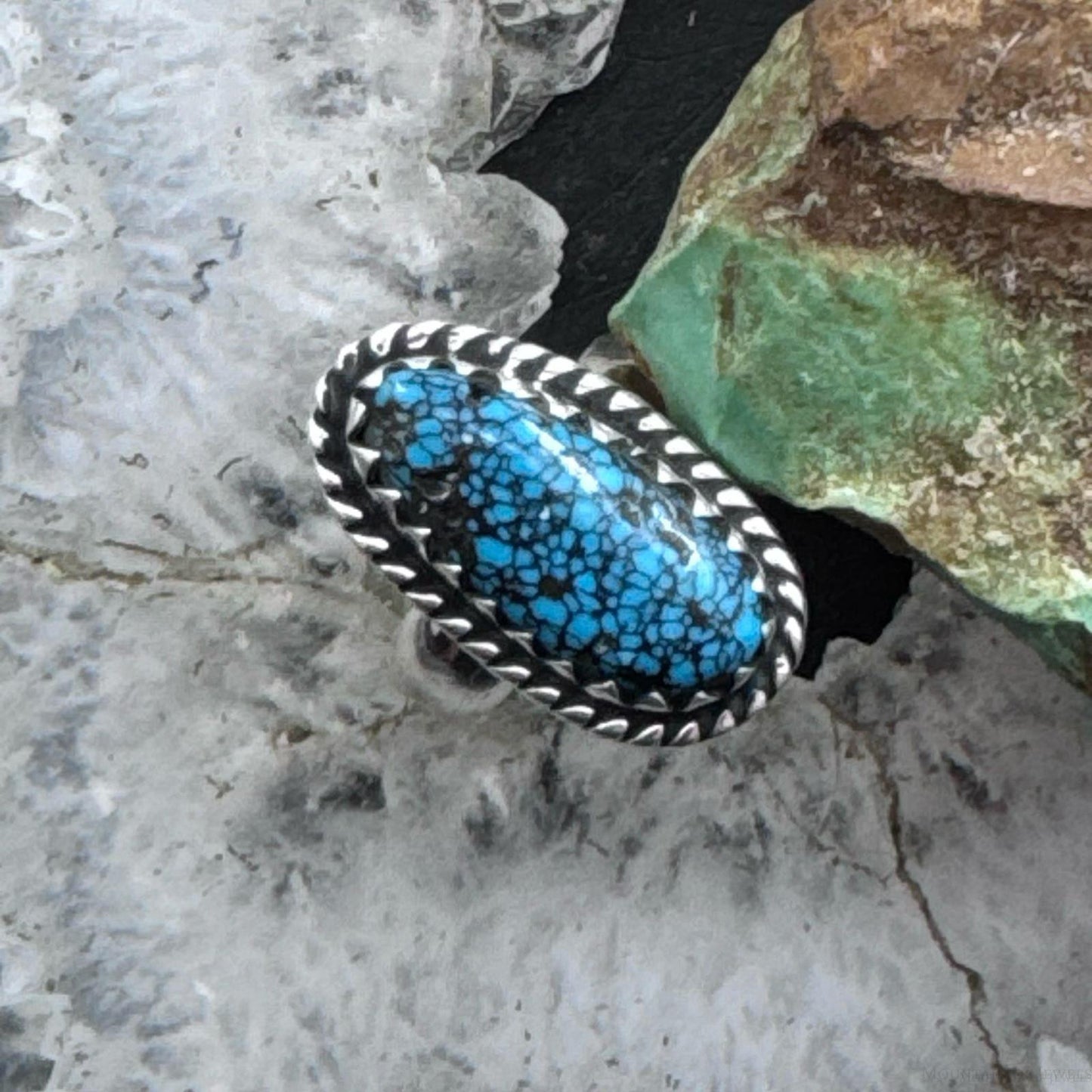 Sterling Silver Southwestern Style Oval Turquoise Ring Size 5.75 For Women