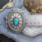 Vintage Native American Sterling Silver Turquoise Stamped Oval Belt Buckle For Men