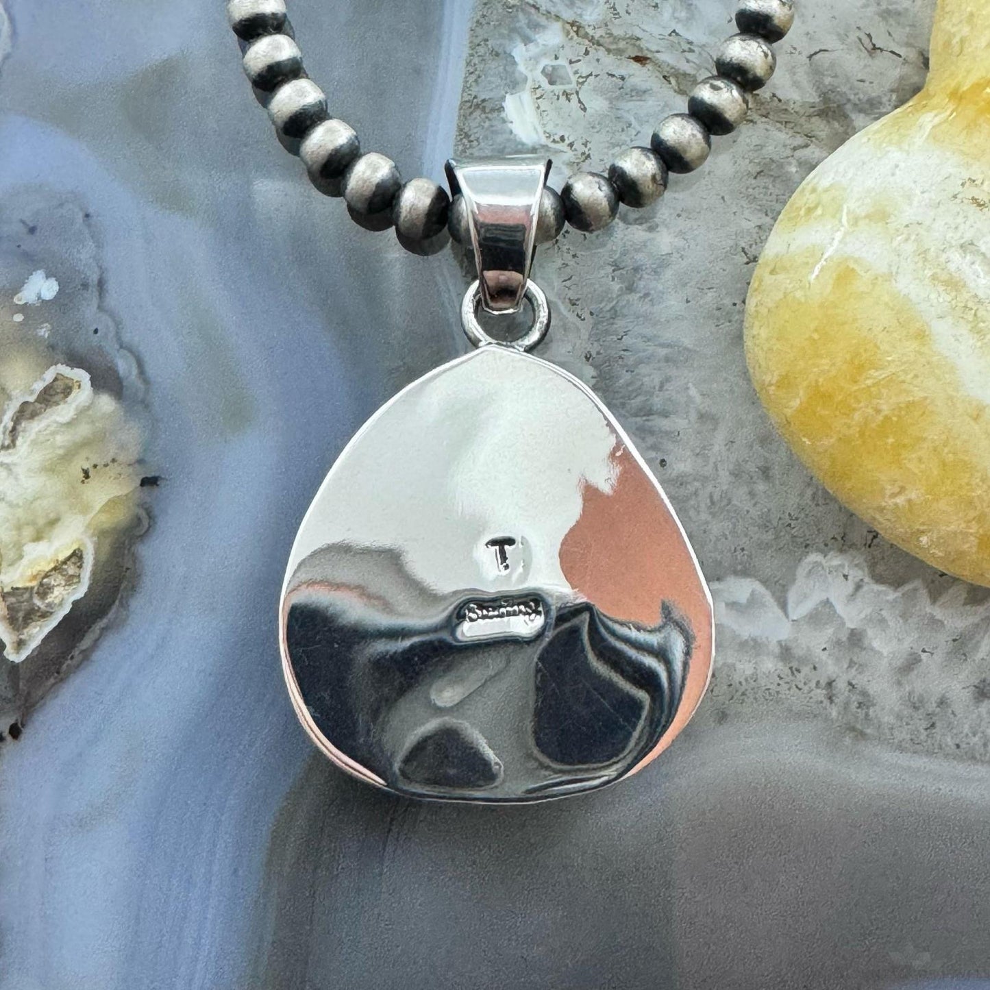 Native American Sterling Silver Blackjack Decorated Pendant For Women #1