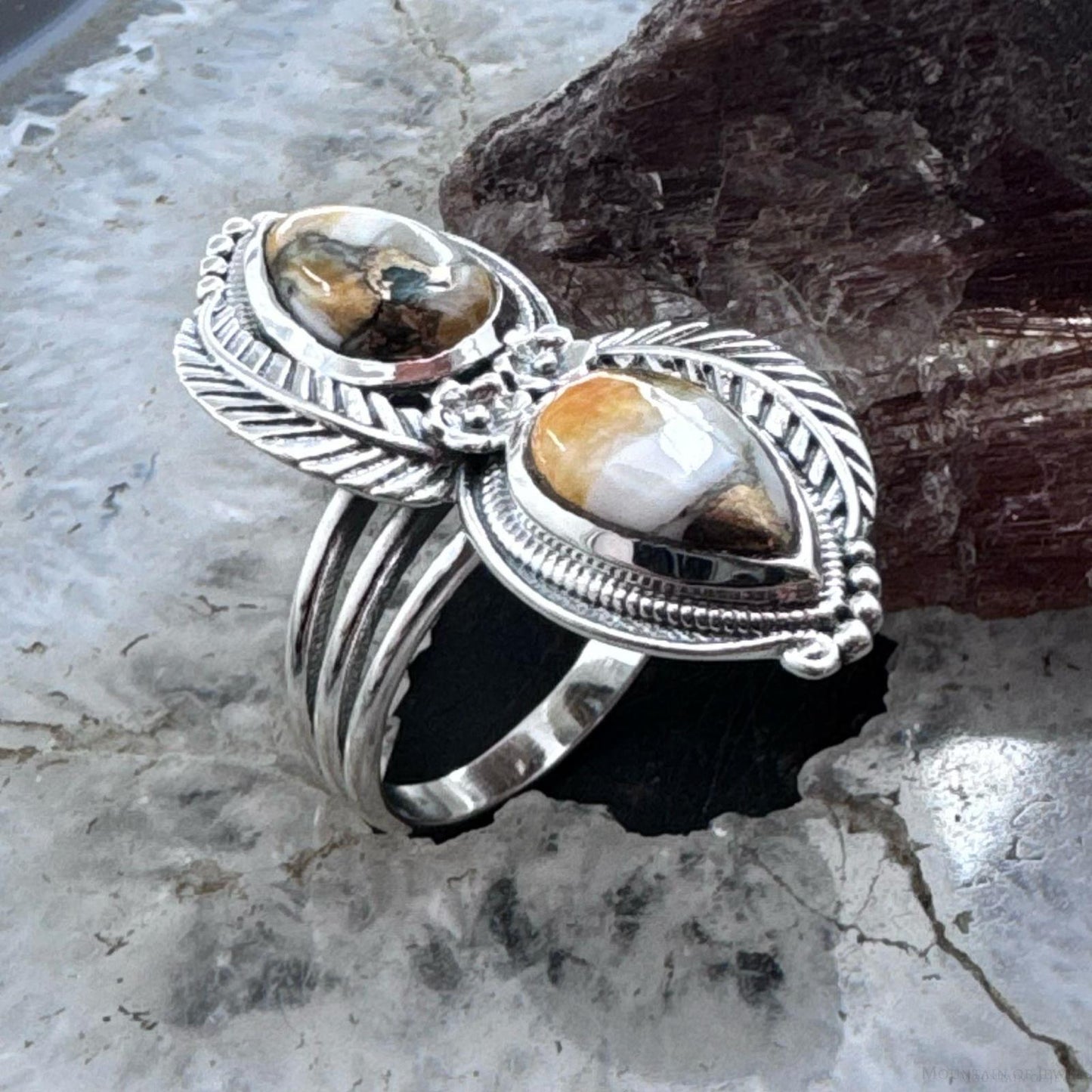 Sterling Silver Southwestern Style 2 Spiny Oyster Ring Size 10 For Women