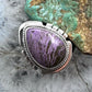 Sterling Silver Southwestern Style Teardrop Purpurite Decorated Ring Size 7.5 For Women